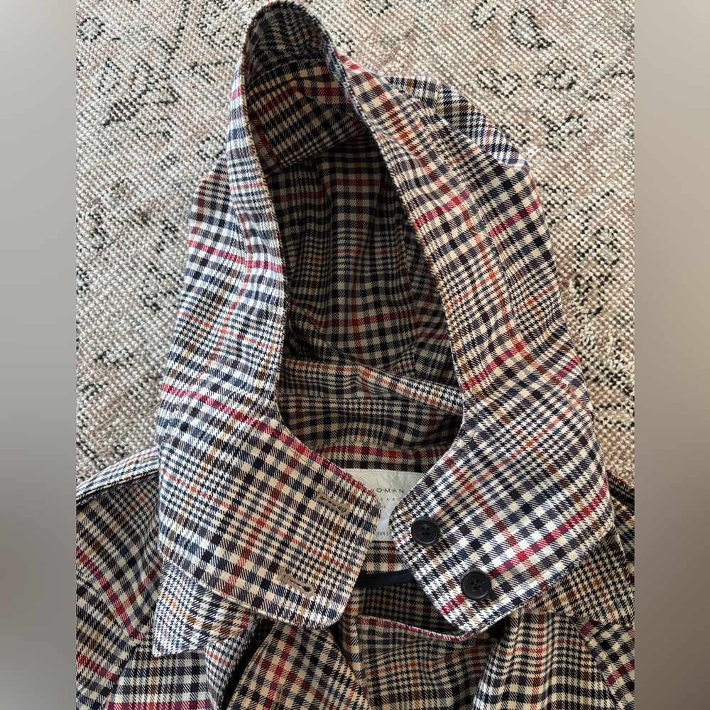 ZARA trench coat jacket plaid checkered hood S small Burberry style - Picture 4 of 11